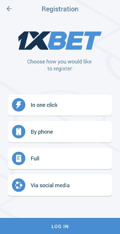 A mobile interface of 1xbet casino loginregistration page